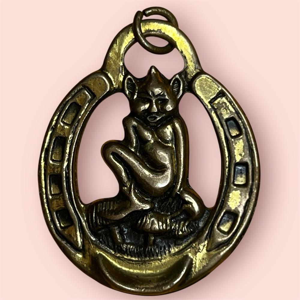 Vintage Solid Brass Lucky Pixie Pendant